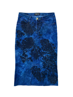 Recycled denim skirt, navy•black print