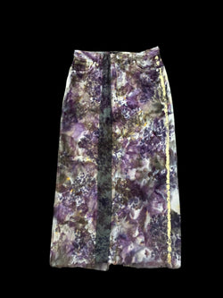 Recycled denim skirt, light yellow with moss•eggplant